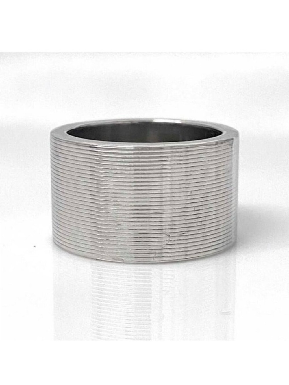 Gucci Trademark Sterling Silver Logo Striped Wide Band Ring (Authentic - Italy) - Picture 6 of 7